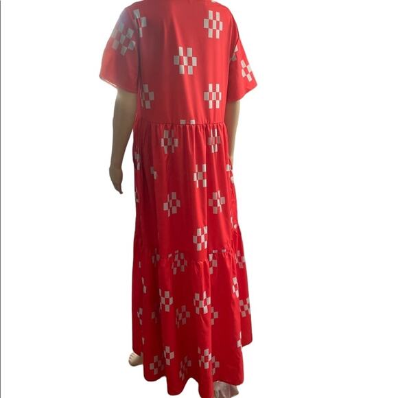 Miss look Red Short Sleeve Floor length maxi Boho Dress size Large - Picture 4 of 6